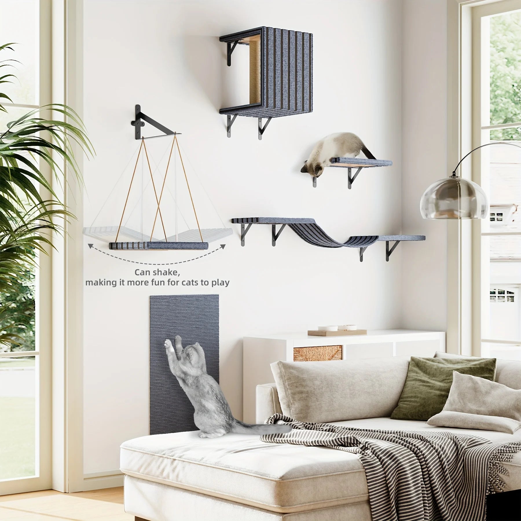 WhiskerWire™ Floating Feline Lounge Premium | Premium Solid Wood Wall-Mounted Climbing Set